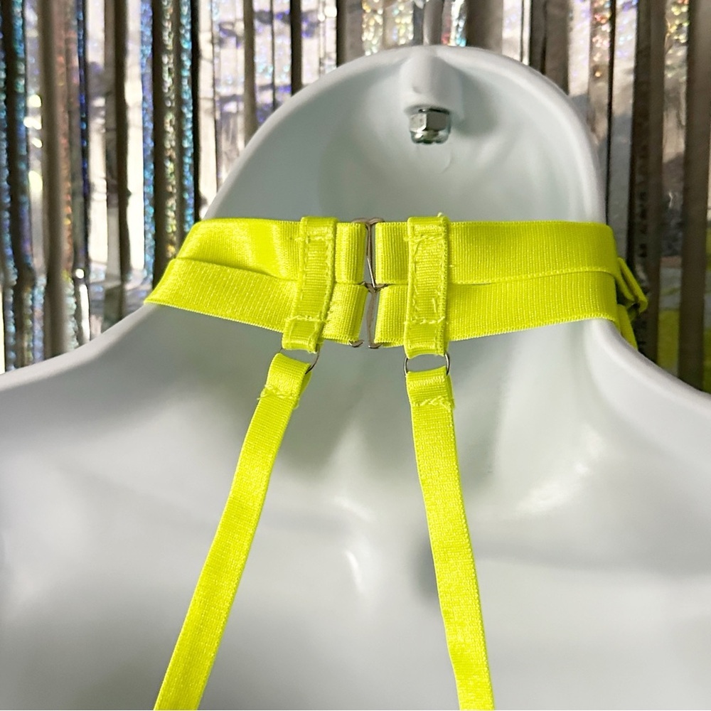 Neon Yellow & Sheer Black Strappy Choker Kinky Lingerie Set Women’s Size Medium - Picture 6 of 8